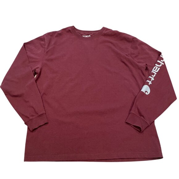 Carhartt Men's L Loose Fit Long Sleeve Tee Maroon Gray Logo Crewneck TK0231-M - Picture 1 of 10
